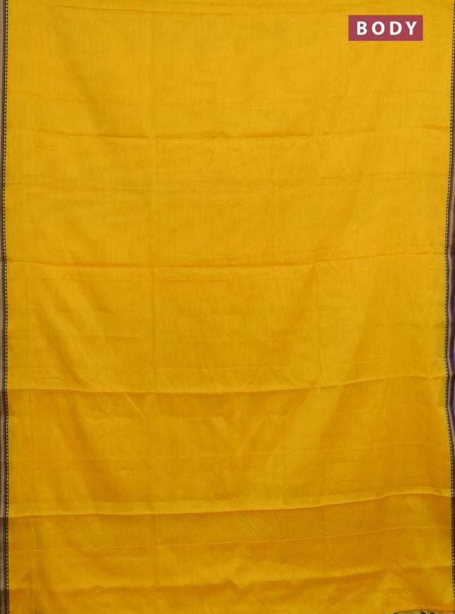 Narayanpet cotton saree yellow with plain body and thread woven border