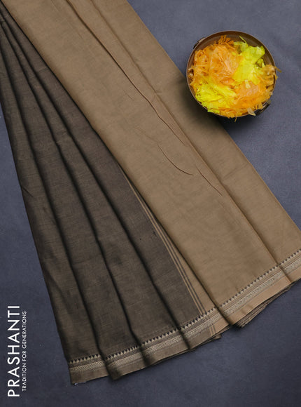 Narayanpet cotton saree grey with plain body and thread woven border