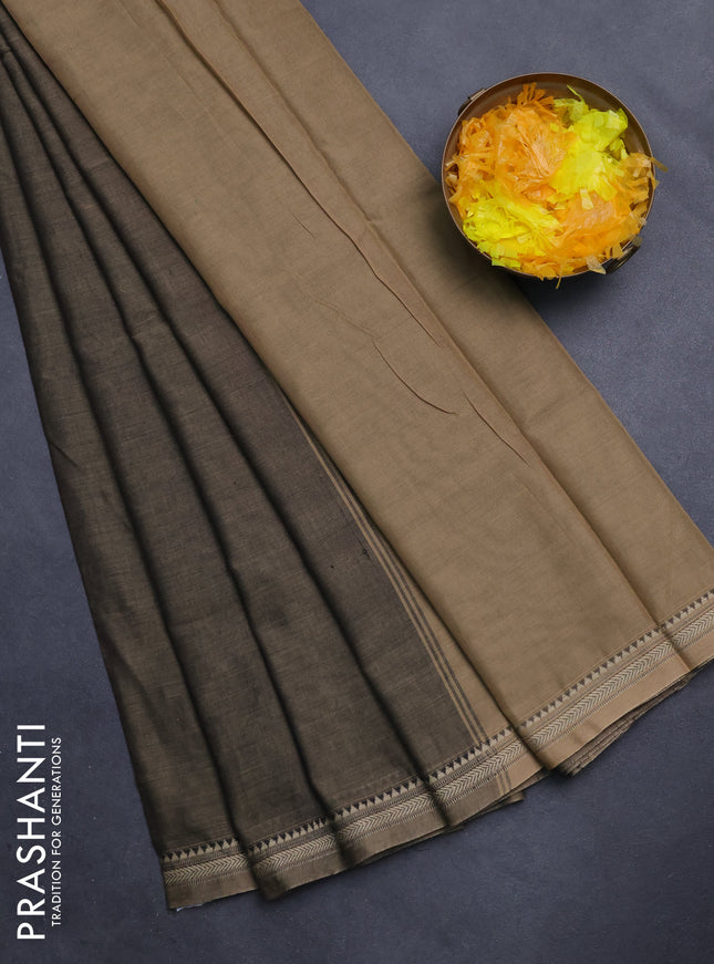 Narayanpet cotton saree grey with plain body and thread woven border