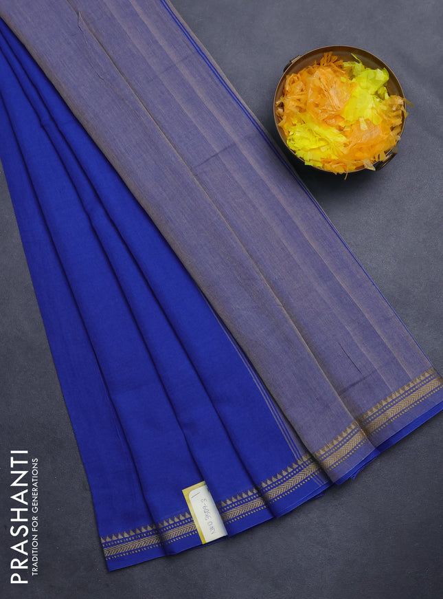 Narayanpet cotton saree blue with plain body and thread woven border