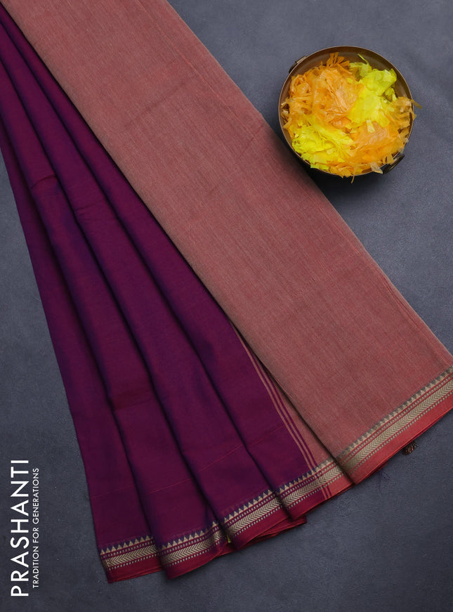 Narayanpet cotton saree dual shade of purple with plain body and thread woven border