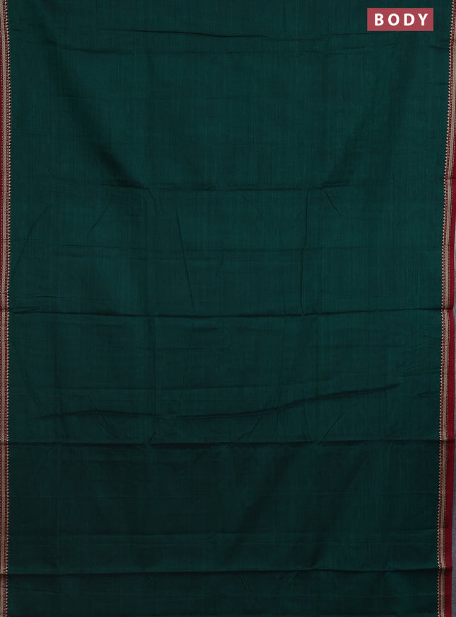Narayanpet cotton saree green and maroon with plain body and thread woven border