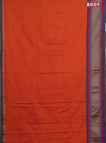Narayanpet cotton saree orange and green with plain body and thread woven border