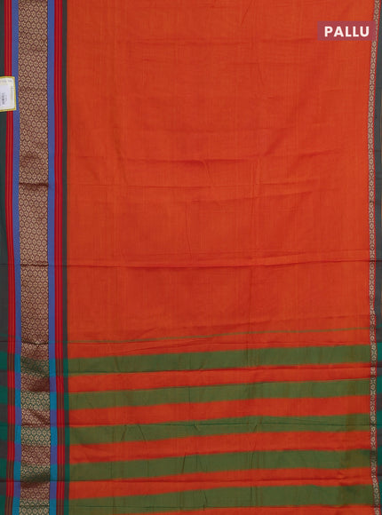 Narayanpet cotton saree orange and green with plain body and thread woven border