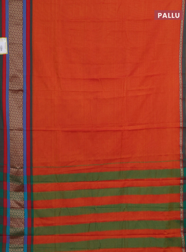 Narayanpet cotton saree orange and green with plain body and thread woven border