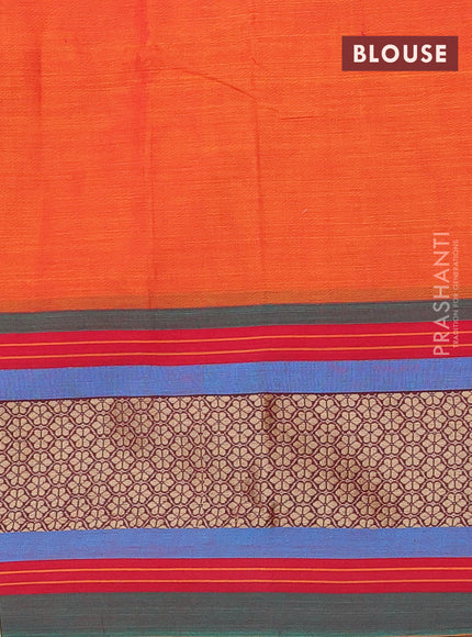 Narayanpet cotton saree orange and green with plain body and thread woven border