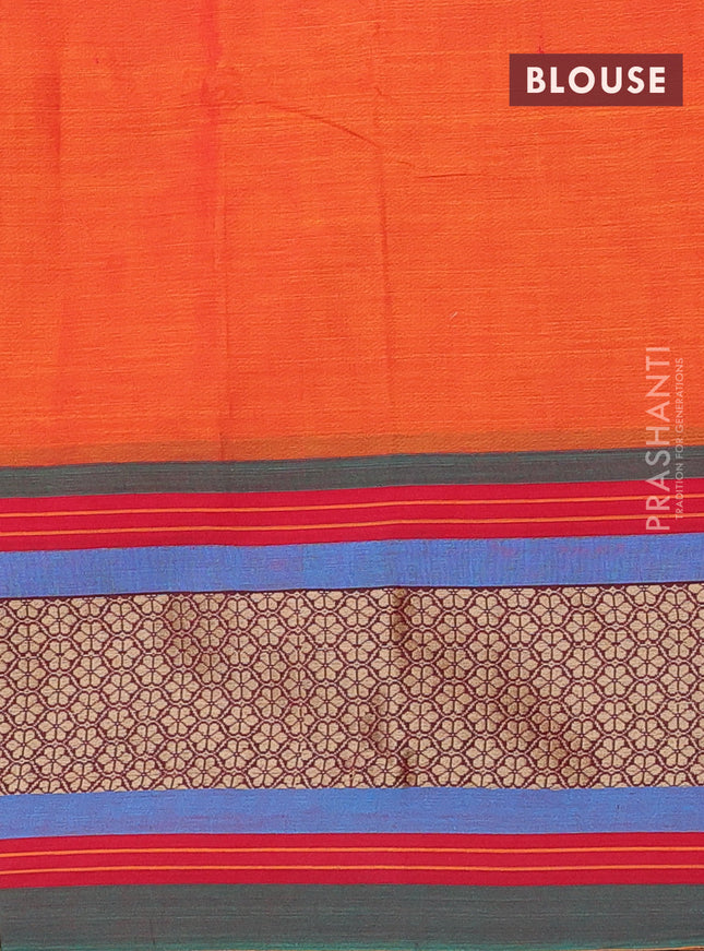 Narayanpet cotton saree orange and green with plain body and thread woven border