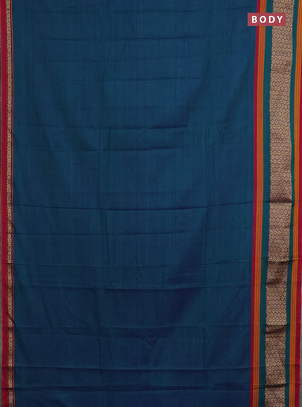 Narayanpet cotton saree dual shade of bluish green and maroon with plain body and thread woven border