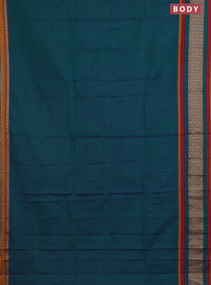 Narayanpet cotton saree dual shade of green and mustard yellow with plain body and thread woven border