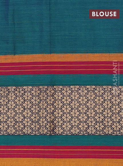 Narayanpet cotton saree dual shade of green and mustard yellow with plain body and thread woven border