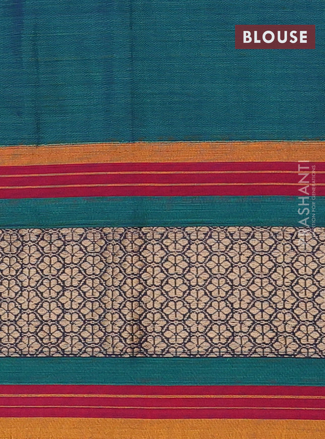 Narayanpet cotton saree dual shade of green and mustard yellow with plain body and thread woven border