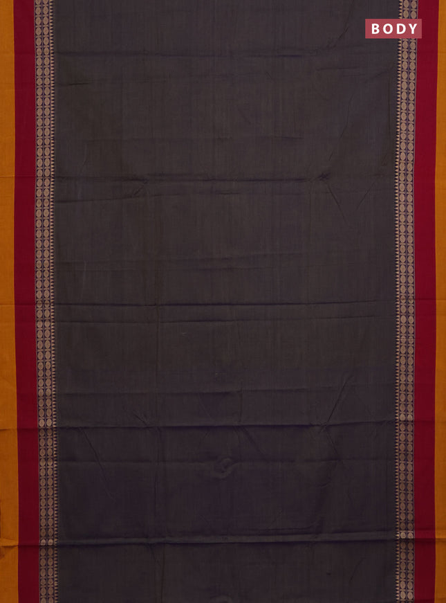 Narayanpet cotton saree dual shade of bluish green and maroon mustard yellow with plain body and thread woven border