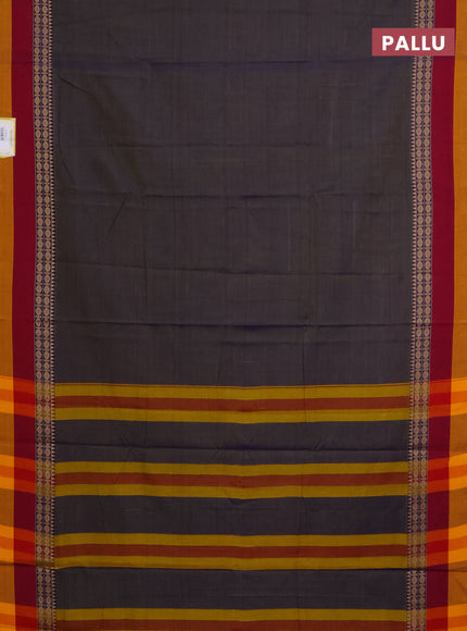 Narayanpet cotton saree dual shade of bluish green and maroon mustard yellow with plain body and thread woven border