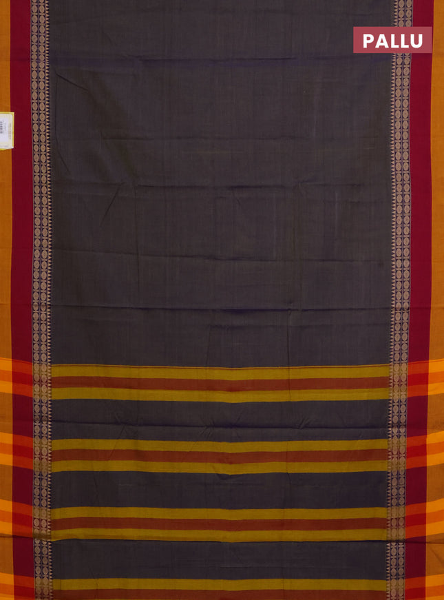 Narayanpet cotton saree dual shade of bluish green and maroon mustard yellow with plain body and thread woven border