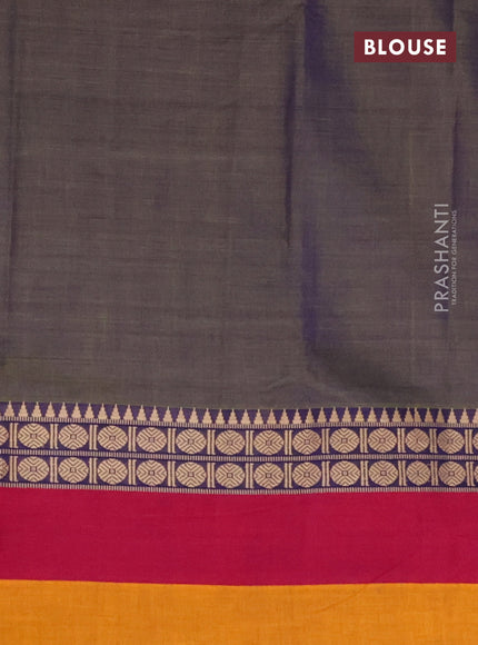 Narayanpet cotton saree dual shade of bluish green and maroon mustard yellow with plain body and thread woven border