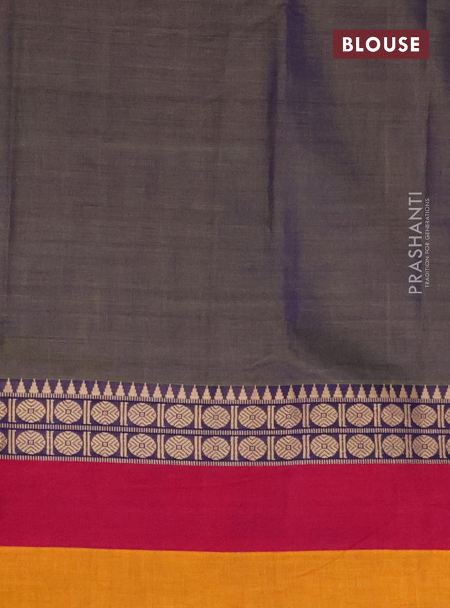 Narayanpet cotton saree dual shade of bluish green and maroon mustard yellow with plain body and thread woven border
