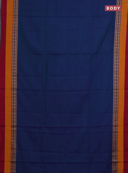 Narayanpet cotton saree dual shade of bluish green and mustard yellow maroon with plain body and thread woven border