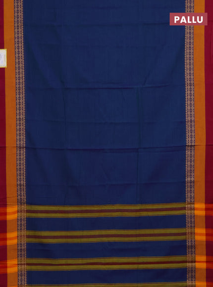 Narayanpet cotton saree dual shade of bluish green and mustard yellow maroon with plain body and thread woven border