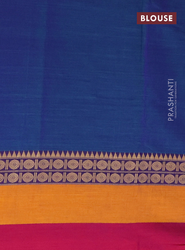 Narayanpet cotton saree dual shade of bluish green and mustard yellow maroon with plain body and thread woven border