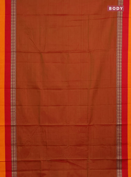 Narayanpet cotton saree rust shade and red mustard yellow with plain body and thread woven border