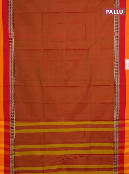 Narayanpet cotton saree rust shade and red mustard yellow with plain body and thread woven border