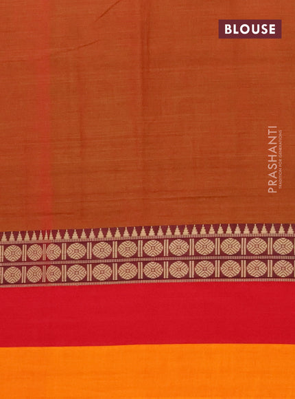Narayanpet cotton saree rust shade and red mustard yellow with plain body and thread woven border