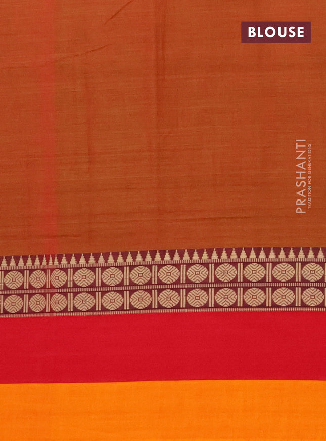 Narayanpet cotton saree rust shade and red mustard yellow with plain body and thread woven border