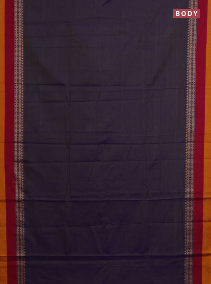 Narayanpet cotton saree dual shade of bluish green and maroon mustard yellow with plain body and thread woven border