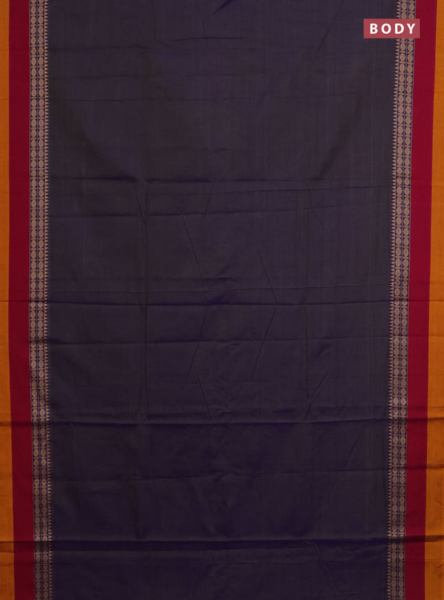 Narayanpet cotton saree dual shade of bluish green and maroon mustard yellow with plain body and thread woven border