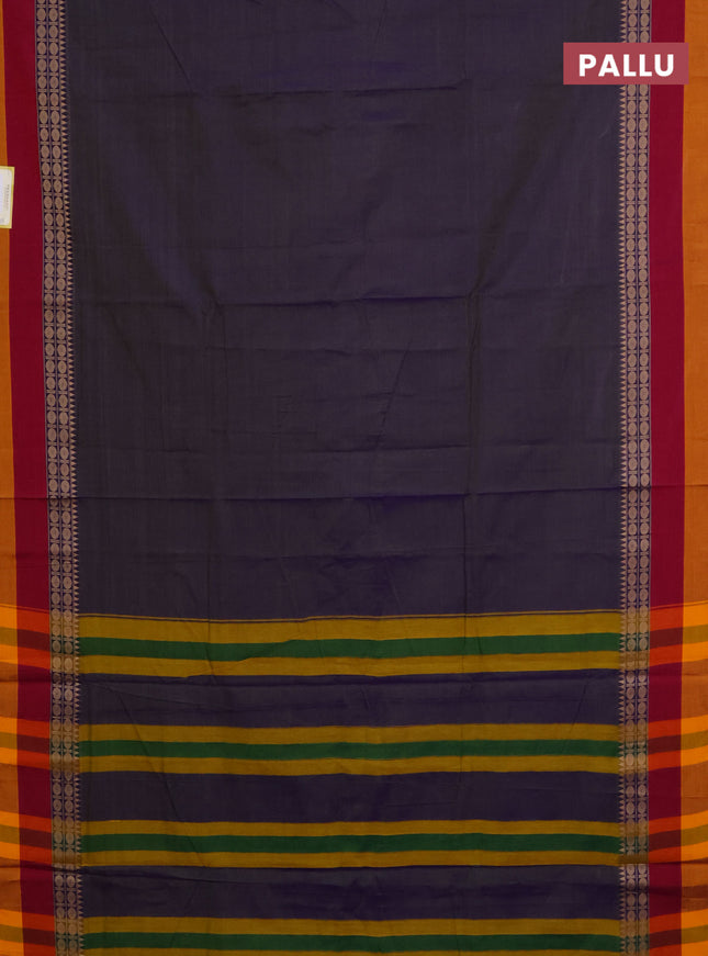 Narayanpet cotton saree dual shade of bluish green and maroon mustard yellow with plain body and thread woven border