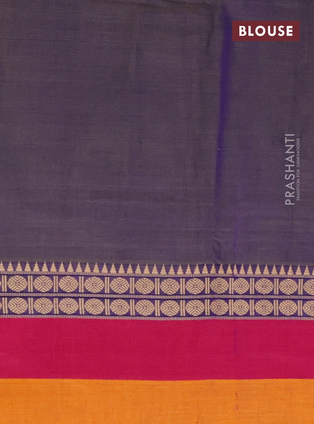 Narayanpet cotton saree dual shade of bluish green and maroon mustard yellow with plain body and thread woven border