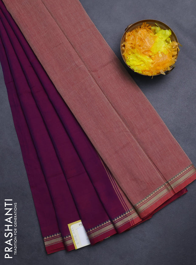 Narayanpet cotton saree purple with plain body and thread woven border