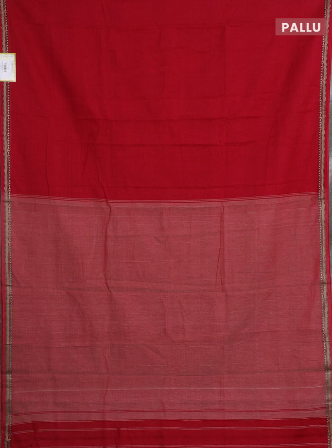 Narayanpet cotton saree red with plain body and thread woven border