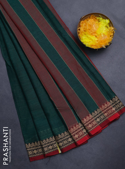 Narayanpet cotton saree green and maroon with plain body and thread woven border