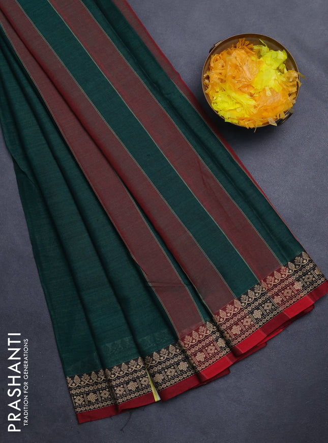 Narayanpet cotton saree green and maroon with plain body and thread woven border