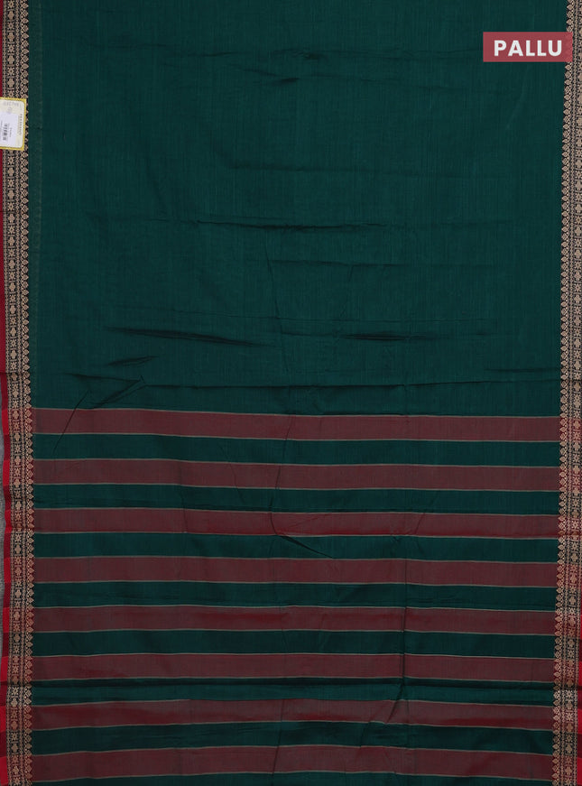 Narayanpet cotton saree green and maroon with plain body and thread woven border