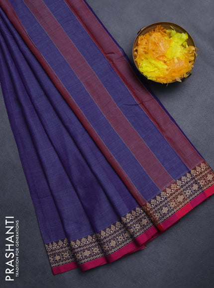 Narayanpet cotton saree blue shade and pink with plain body and thread woven border