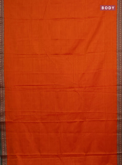 Narayanpet cotton saree orange and green with plain body and thread woven border