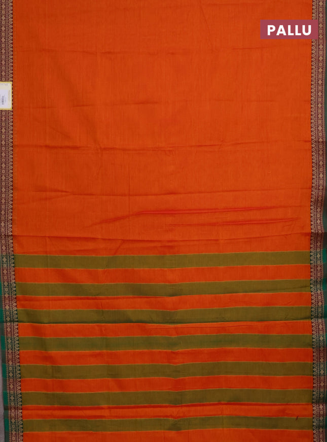 Narayanpet cotton saree orange and green with plain body and thread woven border
