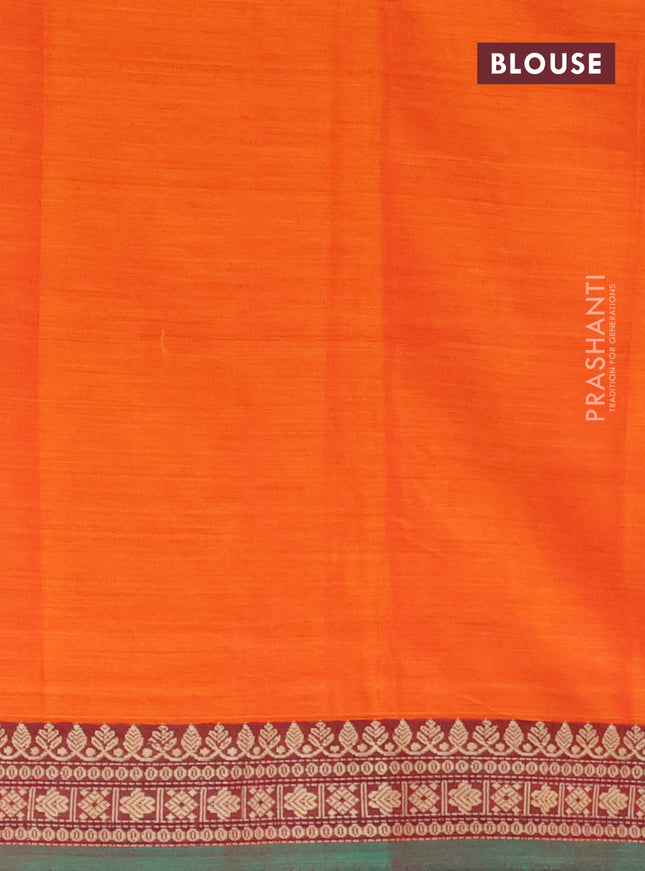 Narayanpet cotton saree orange and green with plain body and thread woven border