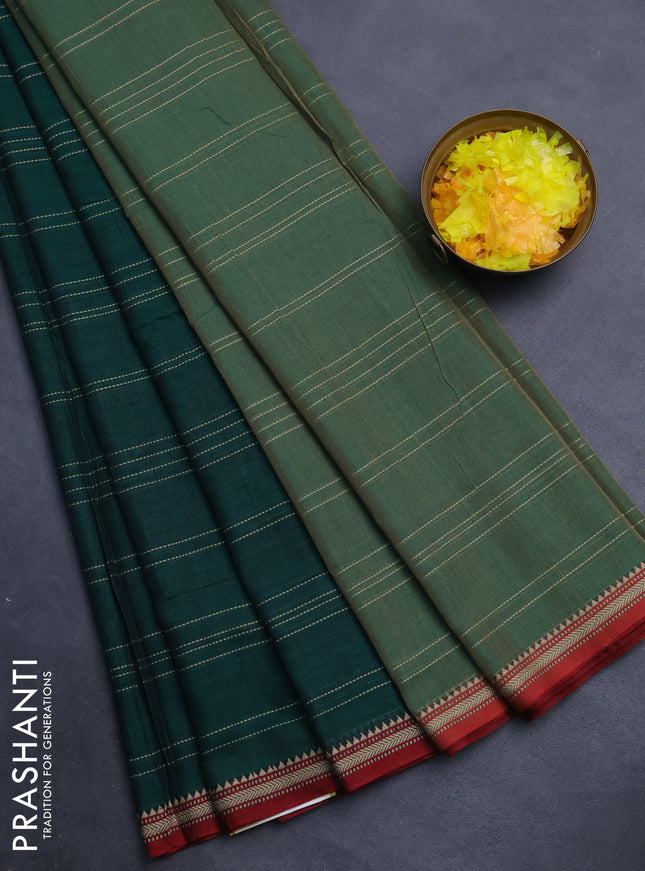 Narayanpet cotton saree green and maroon with allover thread weaves and simple border