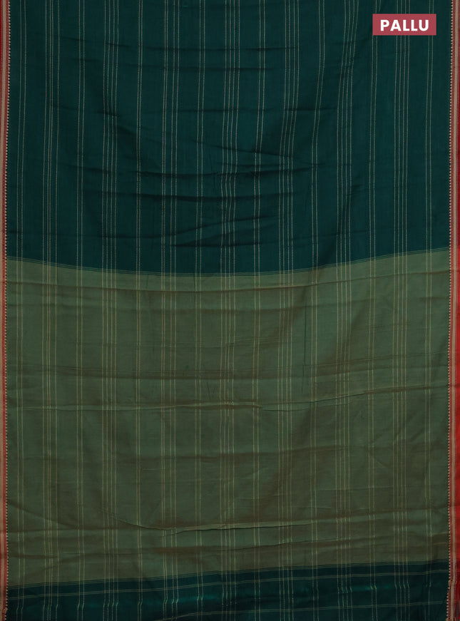 Narayanpet cotton saree green and maroon with allover thread weaves and simple border