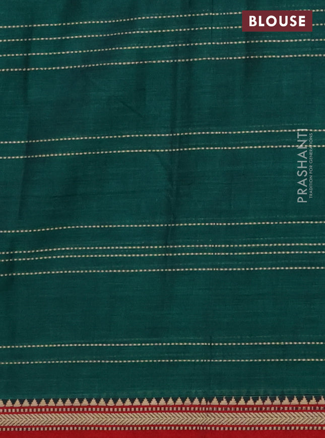 Narayanpet cotton saree green and maroon with allover thread weaves and simple border