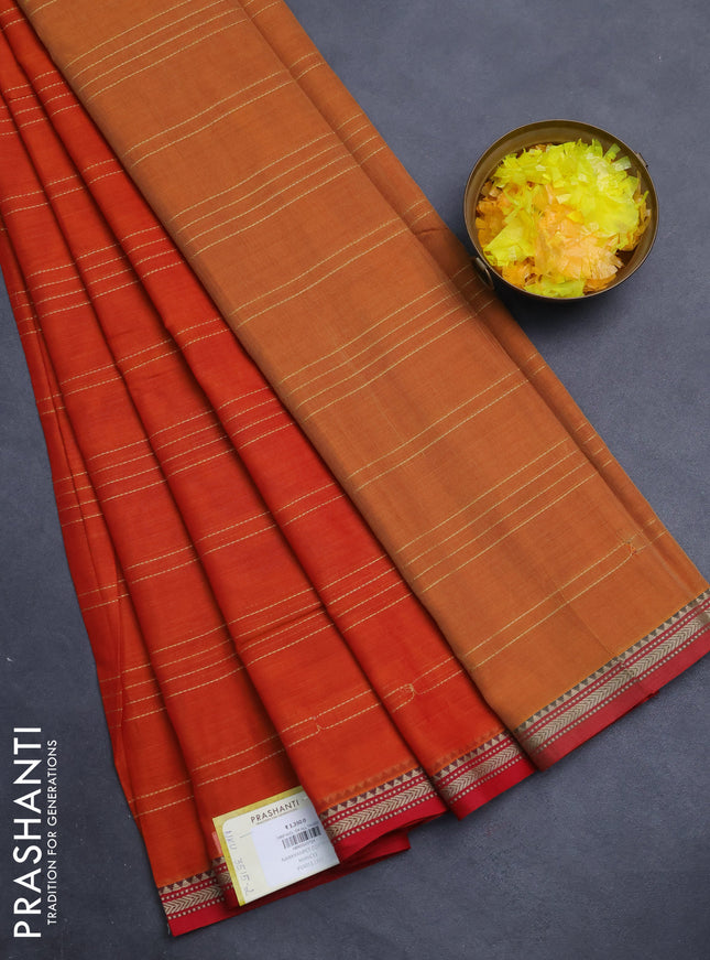Narayanpet cotton saree orange and red with allover thread weaves and simple border