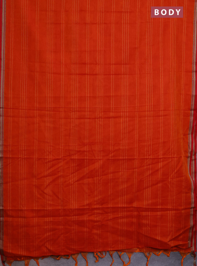 Narayanpet cotton saree orange and red with allover thread weaves and simple border