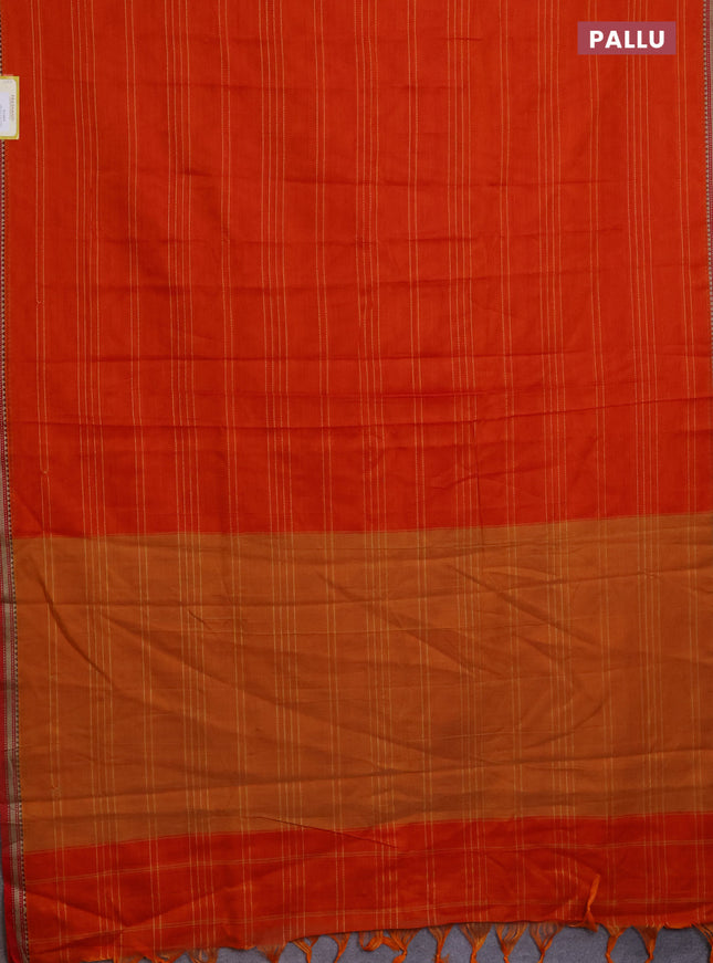 Narayanpet cotton saree orange and red with allover thread weaves and simple border