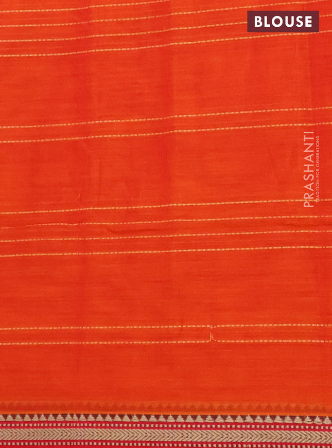 Narayanpet cotton saree orange and red with allover thread weaves and simple border
