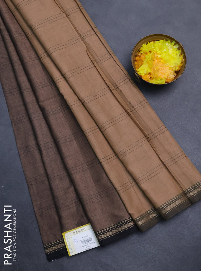 Narayanpet cotton saree brown shade and black with allover thread weaves and simple border