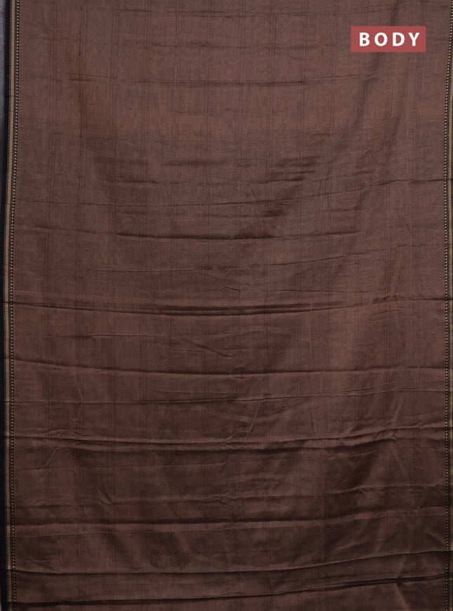 Narayanpet cotton saree brown shade and black with allover thread weaves and simple border