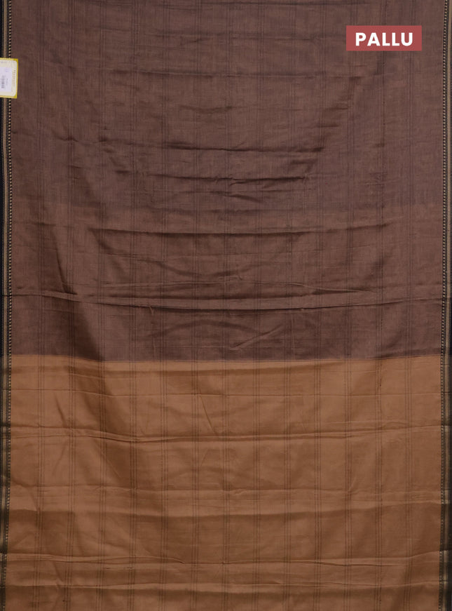 Narayanpet cotton saree brown shade and black with allover thread weaves and simple border
